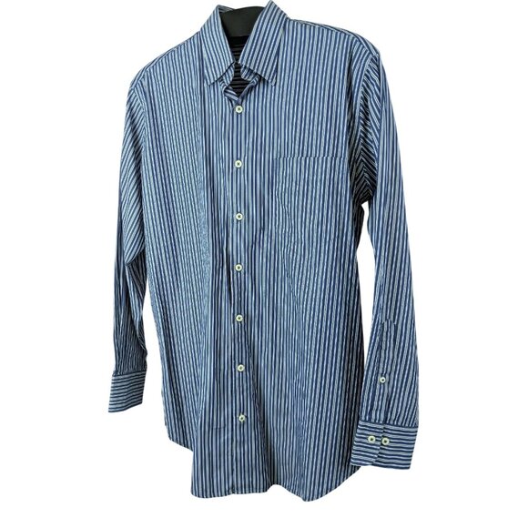 Peter Millar Button Front Shirt Men's Size Medium Navy Stripes Long Sleeve - Picture 3 of 6